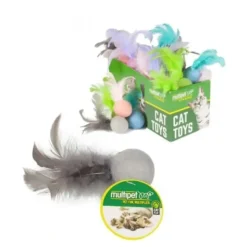 Pet Toys|Multipet Felt Ball W/Feather Cat Toy Asstd. Colours - Pet Home | The Perfect Pet Supplies Shopping Experience