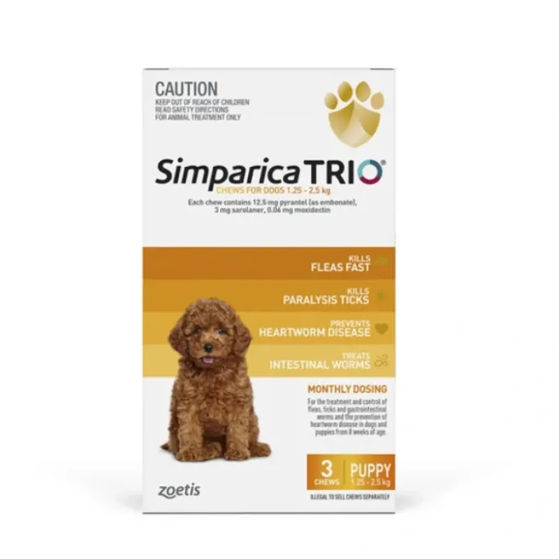 Pet Toys*Simparica Trio 3 pack for dogs 1.3-2.5kg - Flea, Tick and Worming Treatment 3 pack *CARAMEL* - Pet Home | The Perfect Pet Supplies Shopping Experience